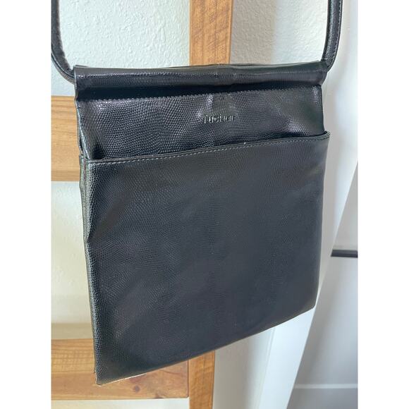 TUCI Italia Lizard Embossed Black Leather Handbag Cross-Body Bag - Picture 1 of 14